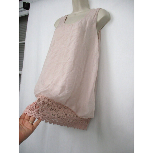 Elena Baldi Silk Top Women Small Crochet Lace Lagenlook Coquette Romantic Pastel - Picture 5 of 16